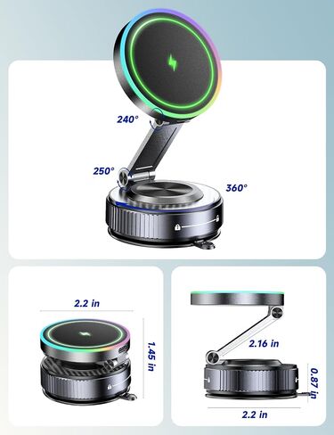 15W Magsafe Car Mount Charger, Faster Charging Wireless Car Charger | [105+LBS Suction & 3800gf Magnetic] Car Phone Holder, 360° Adjustable, Phone Holders for Your Car for iPhone & Android in Saudi Arabia