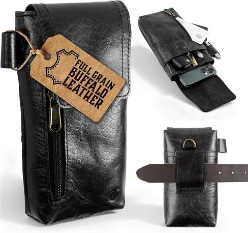 Moonster Leather Phone Holster – Genuine Full-Grain Leather for iPhone 17/16/15/14 Pro Max & Plus, Galaxy S25/S24 Ultra – Slim Belt Clip Phone Pouch with Magnetic Closure, Fits Thick Cases – 7" x 3.5" in Kuwait