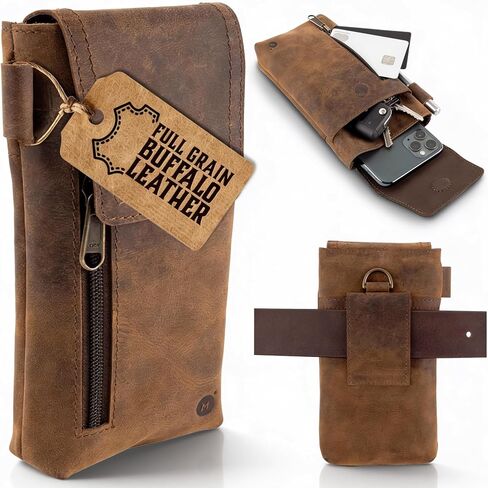 Moonster Leather Phone Holster – Genuine Full-Grain Leather for iPhone 17/16/15/14 Pro Max & Plus, Galaxy S25/S24 Ultra – Slim Belt Clip Phone Pouch with Magnetic Closure, Fits Thick Cases – 7" x 3.5" in Kuwait