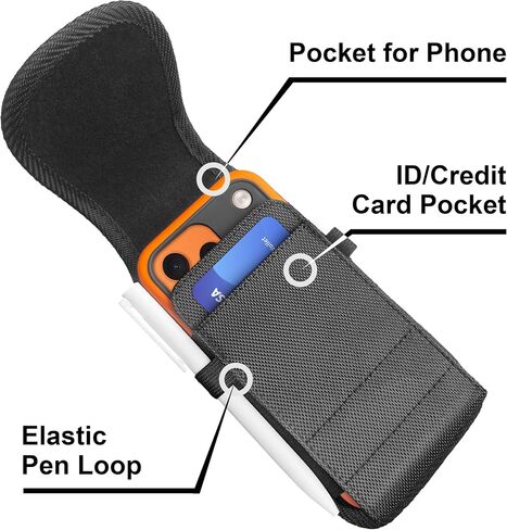 Nylon Holster Case Compatible with iPhone 17 16 16e 15 14 13 12 11 XS (Including Pro Models), [Magnetic Closure] Cell Phone Belt Holder with Clip, ID Card Slot Carrying Pouch Cover, Black in Kuwait