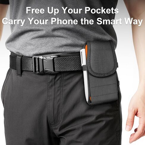 Nylon Holster Case Compatible with iPhone 17 16 16e 15 14 13 12 11 XS (Including Pro Models), [Magnetic Closure] Cell Phone Belt Holder with Clip, ID Card Slot Carrying Pouch Cover, Black in Kuwait