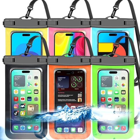 [Fits Up to 8.5"] 6 Pack Multicolor Waterproof Phone Pouch, Cell Phone Case Dry Bag,Protection Level: IP68,Beach Cruise for iPhone,Samsung,and More,Lanyard Included,Black,Blue,Pink,Orange,Yellow,Green in Saudi Arabia