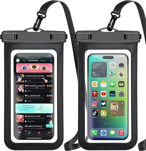 Waterproof Phone Pouch,2 Pack Black White Phone Waterproof Case,Cell Phone Dry Bag,Protection Level: IP68,Beach Cruise for Apple iPhone,Samsung,and More,Lanyard Included,(Fits Up to 8.3"),Black,White in Saudi Arabia