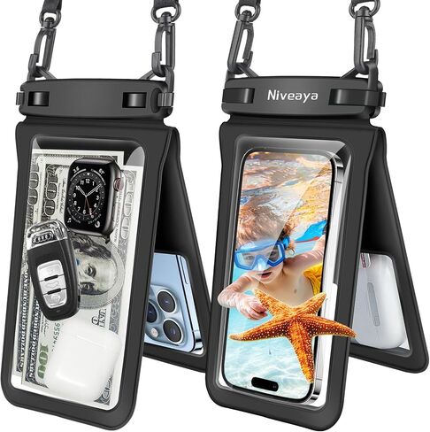 Niveaya IPX8 Double Space Waterproof Phone Pouch (up to 8.3") -2 Pack Waterproof Phone Case with Lanyard for iPhone 17 16 15 Pro Max,Touchscreen & Underwater Photography, Beach Cruise Essentials 2026 in Kuwait