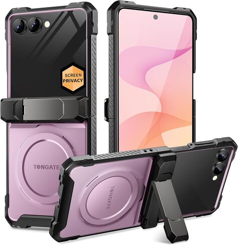 TONGATE for Samsung Galaxy Z Flip 8 Case, Privacy Screen Protector, Black | Stand & Hinge Protector Cover, Compatible with Magsafe, Anti-slip Grip, Full-Body Military Protection Phone Case for Z Flip 8 in Saudi Arabia