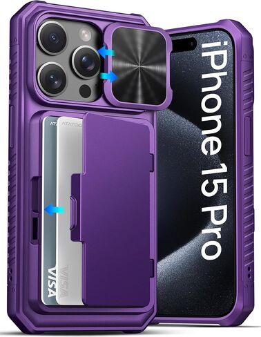 ATATOO for iPhone 17 Case Wallet, Built-in Card Holder (3-5 Cards), Black | Slide Camera Cover, RFID Blocking, Military Grade Drop Protection, Rugged Protective Phone Cover Case for iPhone 17 6.3" 2025 in Saudi Arabia
