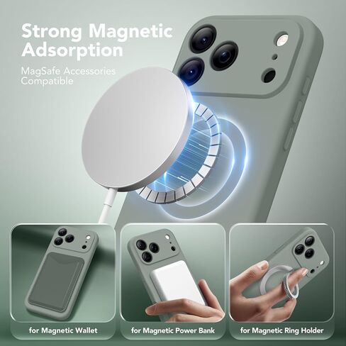 Magnetic for iPhone 17 Pro Max Case, Compatible with MagSafe, [Full Camera Protection][Screen Protector] Silicone Shockproof Protective Phone Case for iPhone 17 Pro Max 6.9", Calke Green in Saudi Arabia