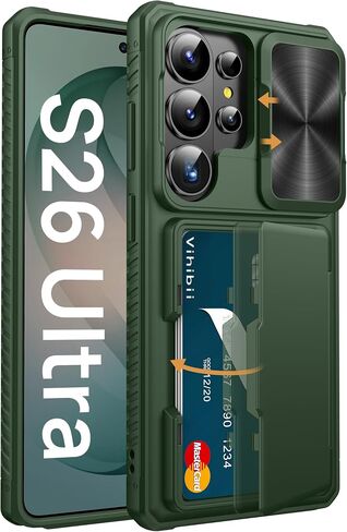 Vihibii for Samsung Galaxy S26 Ultra Case with Card Holder, Dark Purple | RFID Blocking, Slide Camera Cover, Military-Grade Drop Protection, Rugged Hard Back, Silicone Edge Wallet Case, Dark Purple in Saudi Arabia