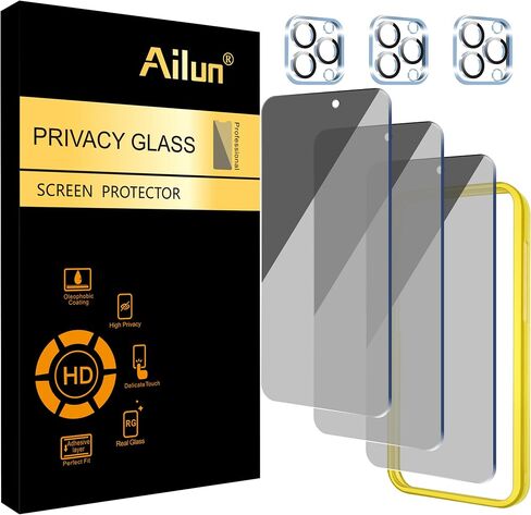 واقي شاشة للخصوصية من Ailun + واقي عدسة الكاميرا لهاتف iPhone 17 Pro Max | 3+3 عبوات، 6.9 بوصة، إطار التثبيت، متوافق مع Dynamic Island، زجاج مقوى مضاد للتجسس in Kuwait