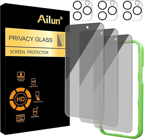 واقي شاشة للخصوصية من Ailun + واقي عدسة الكاميرا لهاتف iPhone 17 Pro Max | 3+3 عبوات، 6.9 بوصة، إطار التثبيت، متوافق مع Dynamic Island، زجاج مقوى مضاد للتجسس in Kuwait