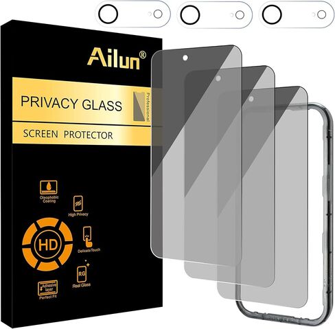 واقي شاشة للخصوصية من Ailun + واقي عدسة الكاميرا لهاتف iPhone 17 Pro Max | 3+3 عبوات، 6.9 بوصة، إطار التثبيت، متوافق مع Dynamic Island، زجاج مقوى مضاد للتجسس in Kuwait