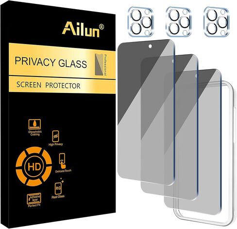 واقي شاشة للخصوصية من Ailun + واقي عدسة الكاميرا لهاتف iPhone 17 Pro Max | 3+3 عبوات، 6.9 بوصة، إطار التثبيت، متوافق مع Dynamic Island، زجاج مقوى مضاد للتجسس in Kuwait