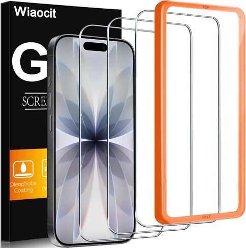 واقي شاشة من الزجاج المقوى 3 قطع من Wiaocit لهاتف iPhone 17 | صلابة 9H، إطار التثبيت، خالي من الفقاعات، صديق للحافظة in Kuwait