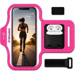 PORTHOLIC Running Armband Phone Holder with Earphone Pouch Fits up to 6.9" | Cell Phone Arm Bands for Runners Workout with Card Slot & Extension Strap for iPhone 17/16/15/14/13 Plus Air Pro Max XR/XS in Saudi Arabia