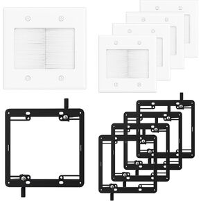 iwillink 2 Gang Brush Wall Plate with Mounting Bracket, 2 Pack, White | Pass Through Wire Hider for Cable Management, Ethernet Cables, HDMI Cables and Home Theater Systems, Ethernet RJ45 Wall Plate in Kuwait