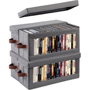 4 Packs DVD Storage Box with Visible Window, Dustproof DVD Case Holder Organizer with Lid and Handles, Holds Up to 104 Cases, CD Holder for Blu-ray & CD Storage-15.75 x 6.10 x 8.07In in Saudi Arabia