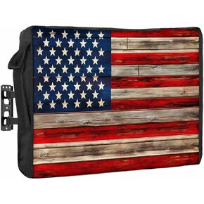American Flag Outdoor TV Cover 40 to 43 Inches Weatherproof & Waterproof | Red Striped Blue Star Outdoor TV Enclosure with Remote Control Pocket, Vintage Wooden TV Screen Protectors for Outside TV in Saudi Arabia