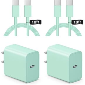 iPhone 17 16 15 Charger Fast Charging 10FT - 20W USB C Charger Block | with 10FT Type C to C Cable Compatible with iPhone 17/17 Pro/17 Pro Max/Air/16/16e/15, iPad Pro, iPad Air (Pink) in Kuwait