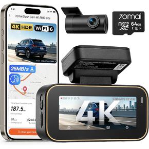 70mai A810 Lite 4K Dash Cam Front and Rear, 5GHz Wi-Fi 6 DashCam, Car Camera 4G LTE Remote Access, GPS Tracking, HDR Night Vision, 24H Parking Mode, Voice Control, Emergency Lock, Loop Recording in Saudi Arabia