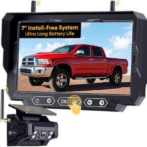 1080P HD Wireless Backup Camera: 1 Minute Magnetic Easy Install No Wiring | 7" Anti-Glare Monitor Clear Night Vision - 24H Long Life Solar Scratch-Proof Rear View Camera for Truck Trailer SUV Small RV in Saudi Arabia