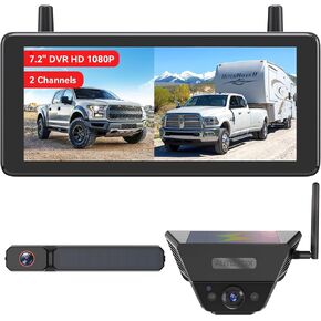 كاميرا احتياطية لاسلكية AUTO VOX مغناطيسية تعمل بالطاقة الشمسية، شاشة DVR 1080P مقاس 7.2 بوصة | تسجيلان منفصلان، إشارة ثابتة لهوائي مزدوج، IP69K، تثبيت لمدة دقيقة واحدة، رؤية ليلية عالية الدقة بالأشعة تحت الحمراء للشاحنة، والمقطورة، وعربة سكن متنقلة in Saudi Arabia