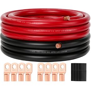 DLronwey 0 Gauge Wire 20FT,1/0 AWG Battery Cable,Copper Clad Aluminum Amp Wiring Kit with 8pcs Pure Copper Lugs & Heat Shrink Tube for Car Audio Amplifier, Inverter, RV, Marine, Solar, Winch in Saudi Arabia