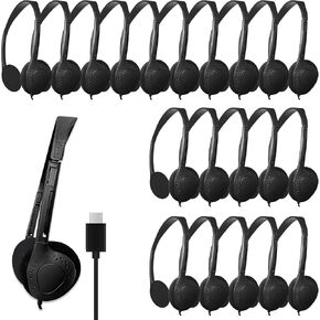 USB-C Headphones, 25-Pack, Black | Bulk Pack, Suitable for Classroom & School, For Children & Teenagers, Compatible with Pad & Smartphones in Saudi Arabia