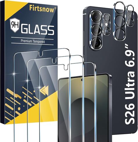 firtstnow 3 Pack for Samsung Galaxy S26 Ultra Screen Protector Tempered Glass + 3 Pack Camera Lens Protector, Military Grade Shatterproof, 9H Hardness, Fingerprint Unlock,Case Friendly 6.9 Inch in Saudi Arabia