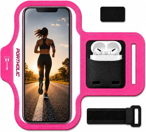 PORTHOLIC Running Armband Phone Holder with Earphone Pouch Fits up to 6.9" | Cell Phone Arm Bands for Runners Workout with Card Slot & Extension Strap for iPhone 17/16/15/14/13 Plus Air Pro Max XR/XS in Saudi Arabia