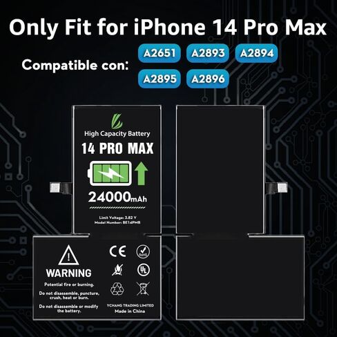 LL TRADER Battery Replacement for iPhone 14 Pro Max with Repair Kit | 24000 mAh High Capacity Replacement Battery for model A2651、A2893、A2896、A2895、A2894 in Saudi Arabia