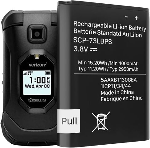 LCLEBM SCP-73LBPS Battery for Kyocera DuraXV Extreme E4810 Flip Phone | 4000mAh 3.8V/15.2Wh High Capacity Battery Replacement Compatible with Verizon Flip Phone in Kuwait