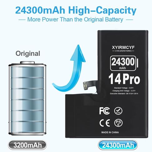 XYIRMCYF 24300mAh Super Capacity Battery Compatible with iPhone 14 Pro, 0 Cycle Li-Polymer Replacement Battery for iPhone 14 Pro, with Professional Repair Tool Kit in Saudi Arabia