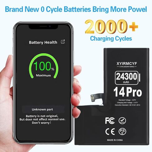 XYIRMCYF 24300mAh Super Capacity Battery Compatible with iPhone 14 Pro, 0 Cycle Li-Polymer Replacement Battery for iPhone 14 Pro, with Professional Repair Tool Kit in Saudi Arabia
