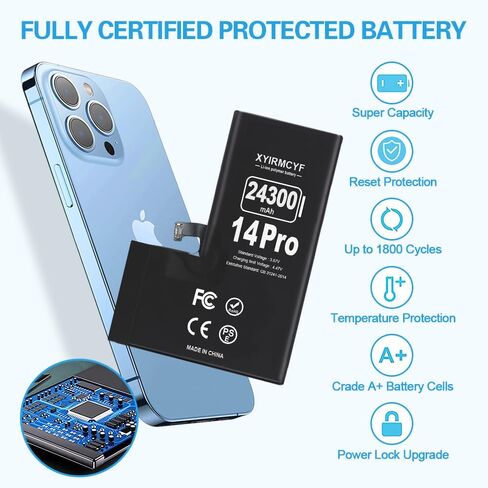 XYIRMCYF 24300mAh Super Capacity Battery Compatible with iPhone 14 Pro, 0 Cycle Li-Polymer Replacement Battery for iPhone 14 Pro, with Professional Repair Tool Kit in Saudi Arabia