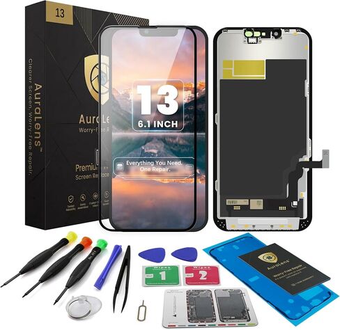 مجموعة استبدال شاشة AuraLens لهاتف iPhone 13، مجموعة شاشة LCD تعمل باللمس | A2482 A2631 A2633 A2634 A2635، FHD INCELL Digitizer 6.1 بوصة، COF، تم اختباره مسبقًا، أدوات إصلاح، لاصق مقاوم للماء، أسود in Saudi Arabia