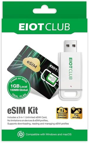 EIOTCLUB eSIM Card & Reader Bundle, Global Travel in USA/Europe/China/Japan | Physical eSIM Adapter for Unlocked Android/iPhone/Router, Unlimited Downloads, Windows & macOS Support in Saudi Arabia