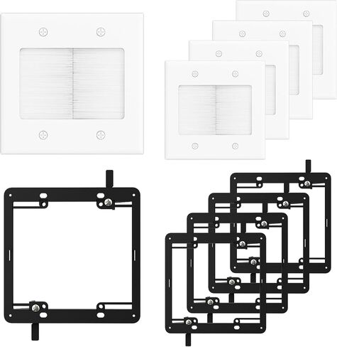 iwillink 2 Gang Brush Wall Plate with Mounting Bracket, 2 Pack, White | Pass Through Wire Hider for Cable Management, Ethernet Cables, HDMI Cables and Home Theater Systems, Ethernet RJ45 Wall Plate in Kuwait