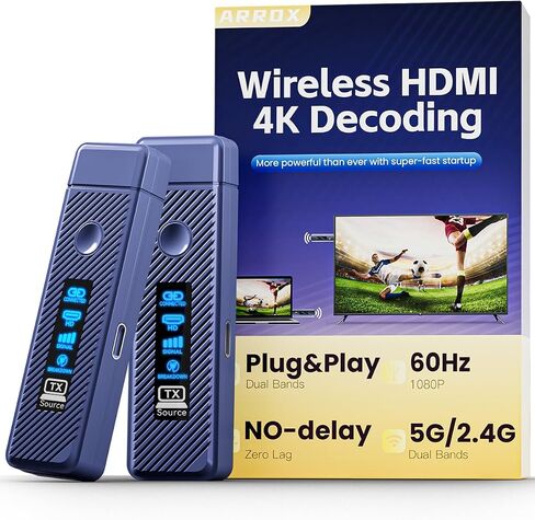 Wireless HDMI Transmitter and Receiver 328FT/100M,4K Decode Plug & Play Portable 5G+2.4G Wireless HDMI Remote Control Extenders for Video/PC/Projector/TV Box in Saudi Arabia