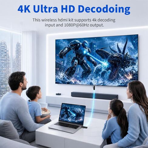 جهاز إرسال واستقبال HDMI لاسلكي جديد 2026، موسع 360FT/110M، فك تشفير 4K، إخراج 1080P@60 هرتز، شاشة LED، 5.8+2.4G بث الفيديو/الصوت من الكمبيوتر/الكمبيوتر المحمول/صندوق التلفزيون إلى الشاشة in Kuwait