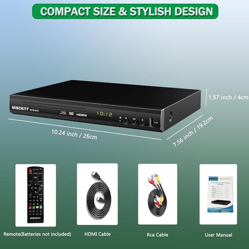 Blu Ray DVD Player, WISCENT Full HD 1080p Home Theater Disc System, Region A/1 Blu-Rays,HD Blu-Ray DVD Player for TV with Coaxial Audio/HDMI/AV/Output, USB Input, Built-in PAL NTSC in Saudi Arabia