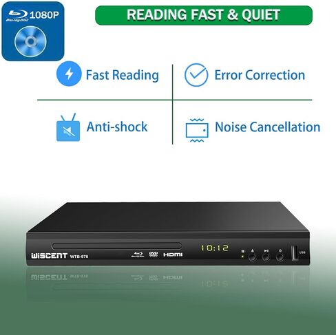 Blu Ray DVD Player, WISCENT Full HD 1080p Home Theater Disc System, Region A/1 Blu-Rays,HD Blu-Ray DVD Player for TV with Coaxial Audio/HDMI/AV/Output, USB Input, Built-in PAL NTSC in Saudi Arabia