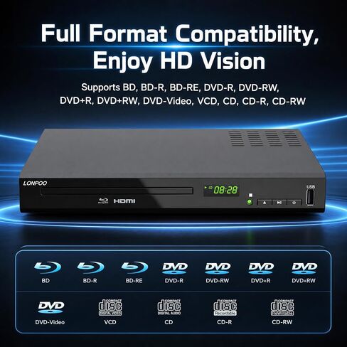 Blu Ray Player for TV,Full HD DVD Player HDMI with Dolby Digital TrueHD/DTS | Region A Blu-ray,Region Free DVD Disc,DVD Upscaling,1080P Home Theater DVD CD Player, Support HDD and USB Playback in Saudi Arabia