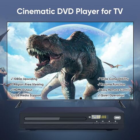 DVD Players for TV with HDMI 1080P Upscaling | Plays All Regions & Multi Formats, HDMI & RCA Cables Included, Breakpoint Memory, USB Port, CD Player for Home in Saudi Arabia