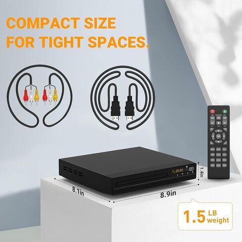 DVD Player, HDMI Region Free DVD Players for Smart TV, 1080P Upscaling, USB Input, HDMI/RCA Output Cable Included, Breakpoint Memory, Built-in PAL/NTSC, CD Players for Home in Saudi Arabia