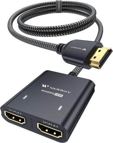 Warrky HDMI Splitter 1 in 2 Out 4K، مرآة فقط، يعمل بمنفذ USB-C، معدني | مقسم HDMI 4K 1 في 2 للشاشات المزدوجة، يعمل بمنفذ USB-C، هيكل معدني، كابل مدمج بطول 3.3 قدم، مرآة فقط in Kuwait