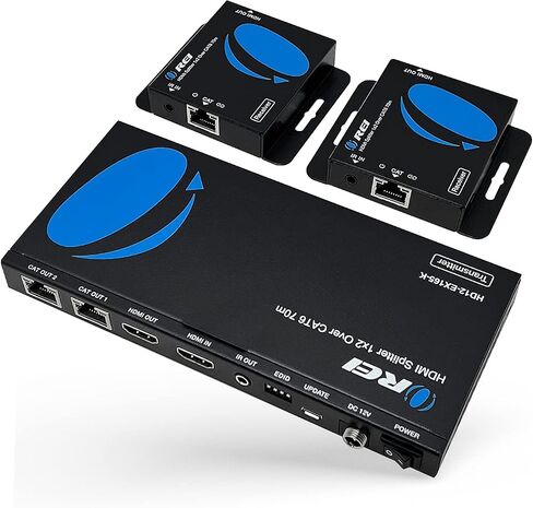OREI 4K 1x2 HDMI عبر موسع إيثرنت عبر كابل إيثرنت CAT6/7 4K@30 هرتز حتى 165 قدمًا - 1 في 2 خارج، 1080P@60 هرتز حتى 230 قدمًا، PoC، تحكم بالأشعة تحت الحمراء، EDID، حلقة HDMI (HD12-EX165-K) in Kuwait