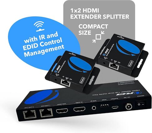 OREI 4K 1x2 HDMI عبر موسع إيثرنت عبر كابل إيثرنت CAT6/7 4K@30 هرتز حتى 165 قدمًا - 1 في 2 خارج، 1080P@60 هرتز حتى 230 قدمًا، PoC، تحكم بالأشعة تحت الحمراء، EDID، حلقة HDMI (HD12-EX165-K) in Kuwait