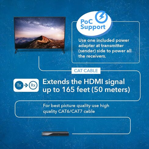 OREI 4K 1x2 HDMI عبر موسع إيثرنت عبر كابل إيثرنت CAT6/7 4K@30 هرتز حتى 165 قدمًا - 1 في 2 خارج، 1080P@60 هرتز حتى 230 قدمًا، PoC، تحكم بالأشعة تحت الحمراء، EDID، حلقة HDMI (HD12-EX165-K) in Kuwait