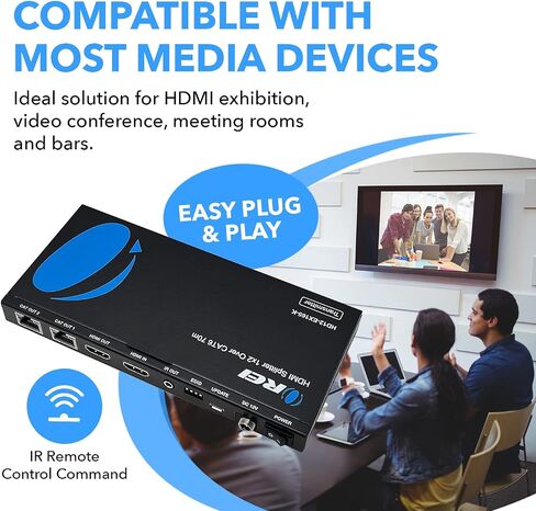 OREI 4K 1x2 HDMI عبر موسع إيثرنت عبر كابل إيثرنت CAT6/7 4K@30 هرتز حتى 165 قدمًا - 1 في 2 خارج، 1080P@60 هرتز حتى 230 قدمًا، PoC، تحكم بالأشعة تحت الحمراء، EDID، حلقة HDMI (HD12-EX165-K) in Kuwait