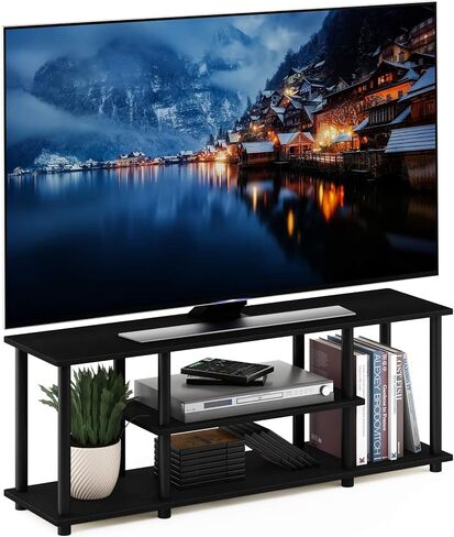 Furinno Turn-N-Tube No Tools 3D 3-Tier Entertainment TV Stand up to 50 inch TV, Round Tubes, Dark Brown / Black | for TV up to 50 Inch, Open Frame Rectangular Entertainment Center with Storage Shelf, TV Console, for Living Room, Bedroom in Kuwait